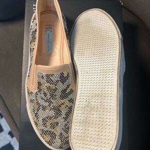 INC International Concepts Gold and Black Patterned Flats